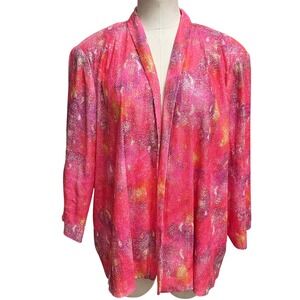 Peter Nygard Sequin Jacket Formal Open Front Swing Hot Pink‎ L Retro